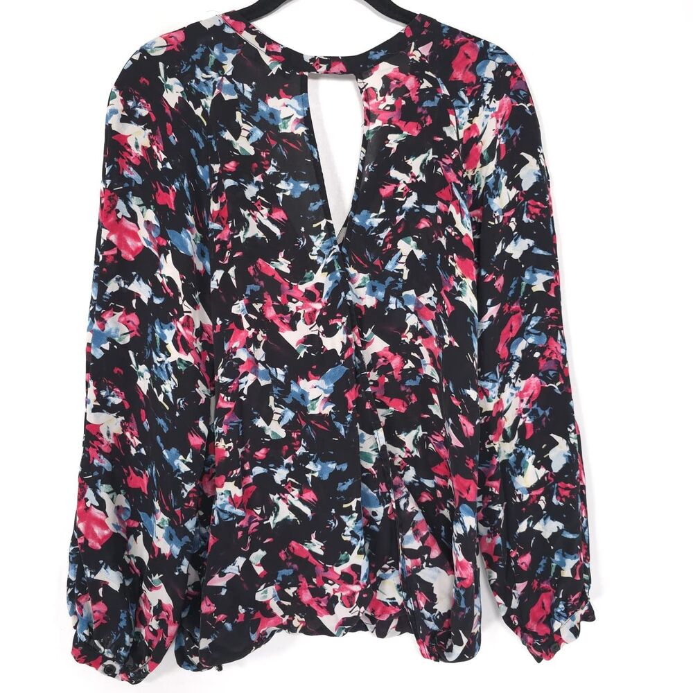 PARKER Women's Top Blouse MEDIUM Floral Multicolor Keyhole V Neck P5H1449GEP - Picture 6 of 10